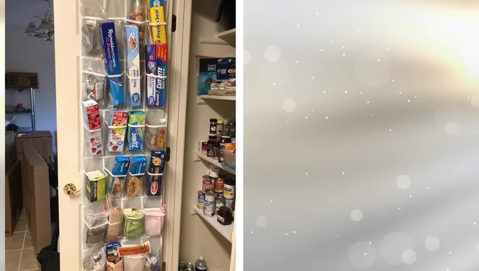 Use an over-the-door shoe organizer to store various items in the kitchen.