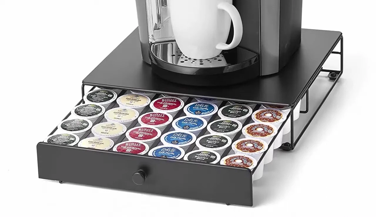 Kirra Crude K-Cup Drawer emphasizing its compact size and capacity.