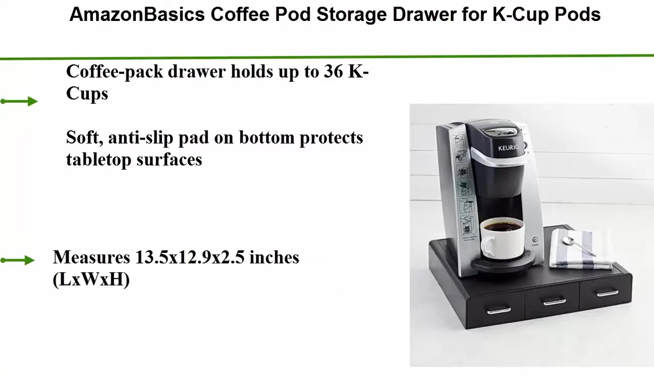 Image showing the anti-slip pad and overall dimensions of the drawer.