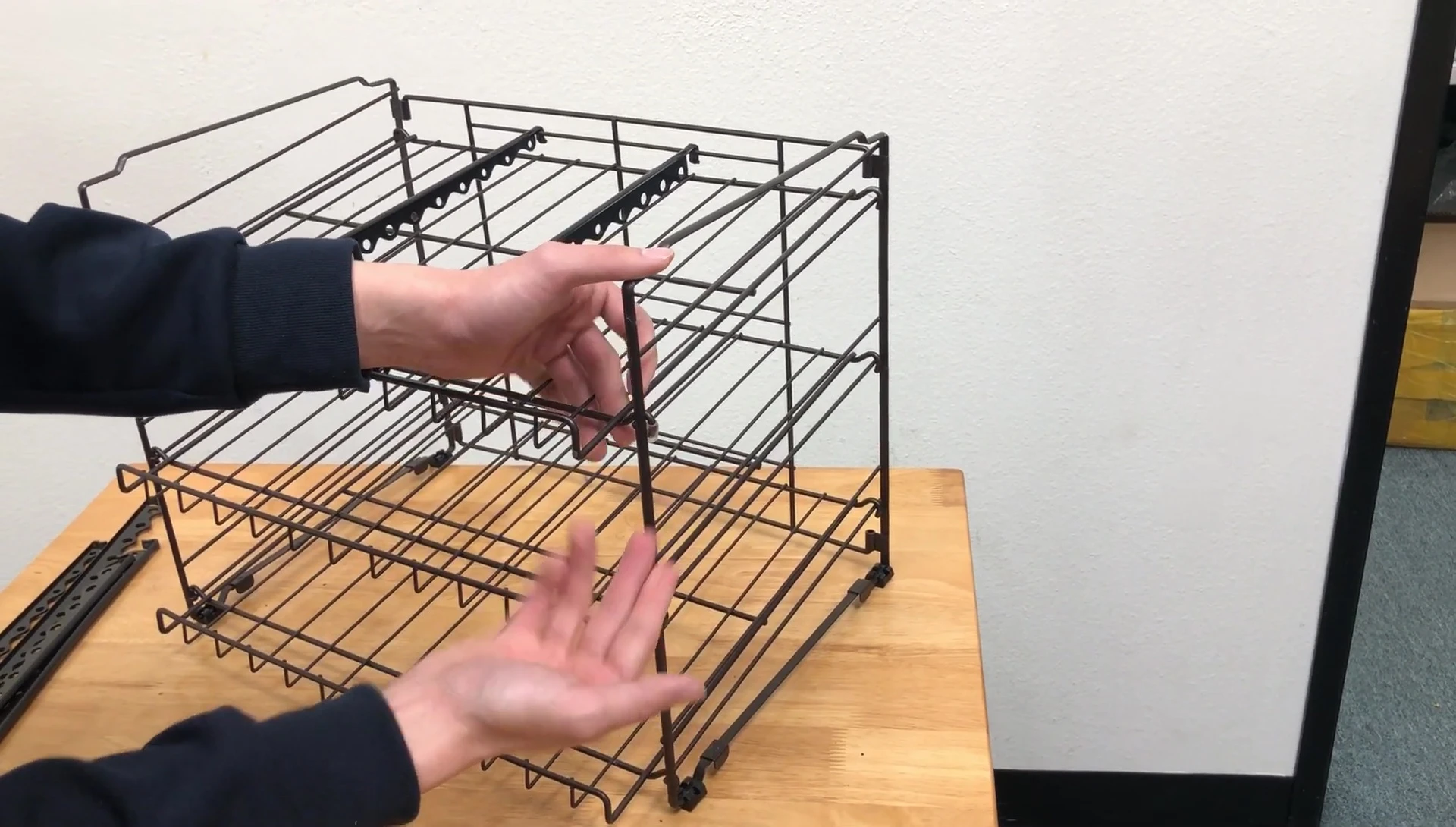 Final assembled can rack with end caps in place.