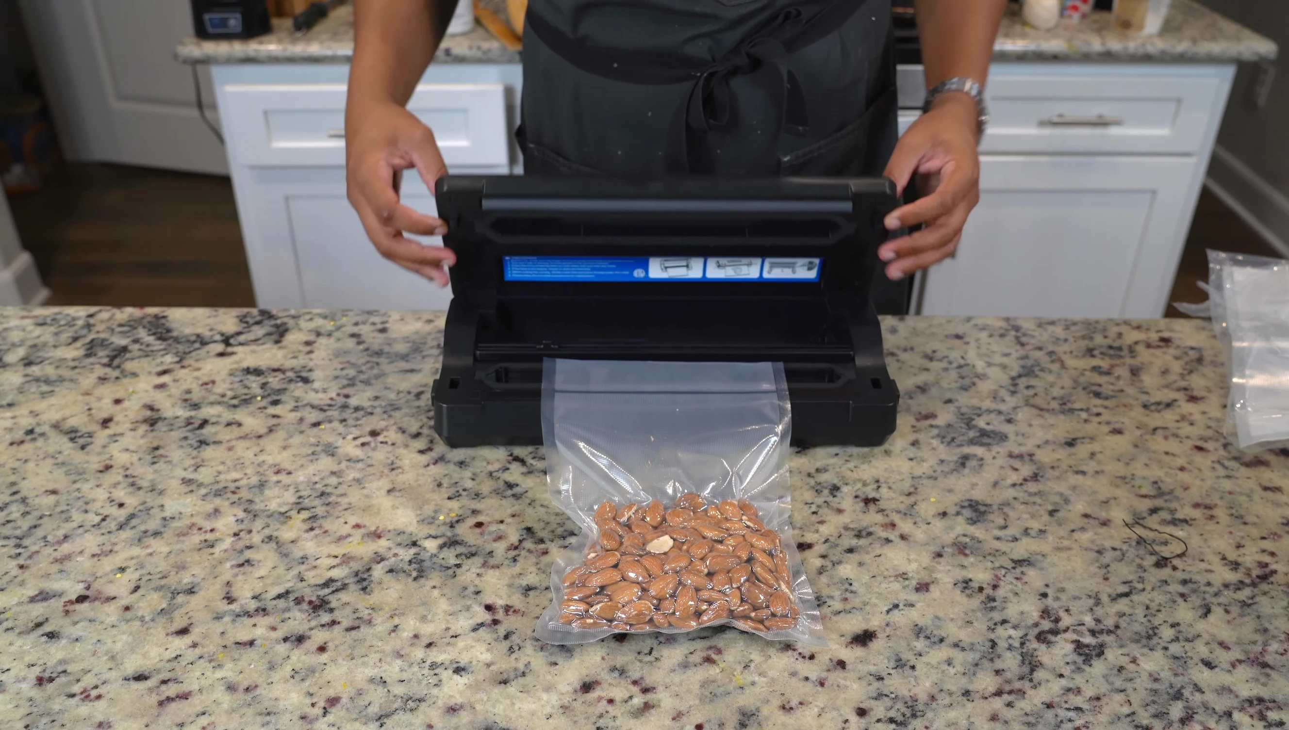 The sealed bag of almonds