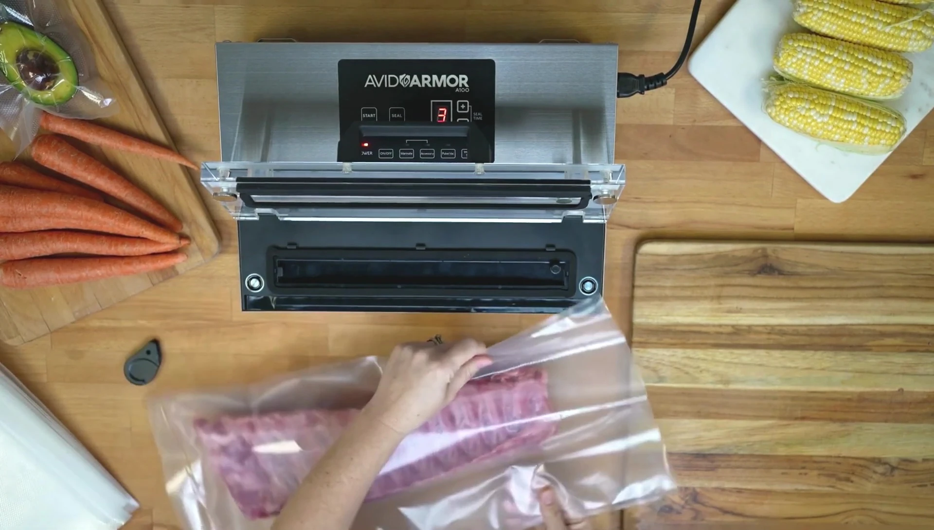 Placing the prepared bag into the vacuum sealer