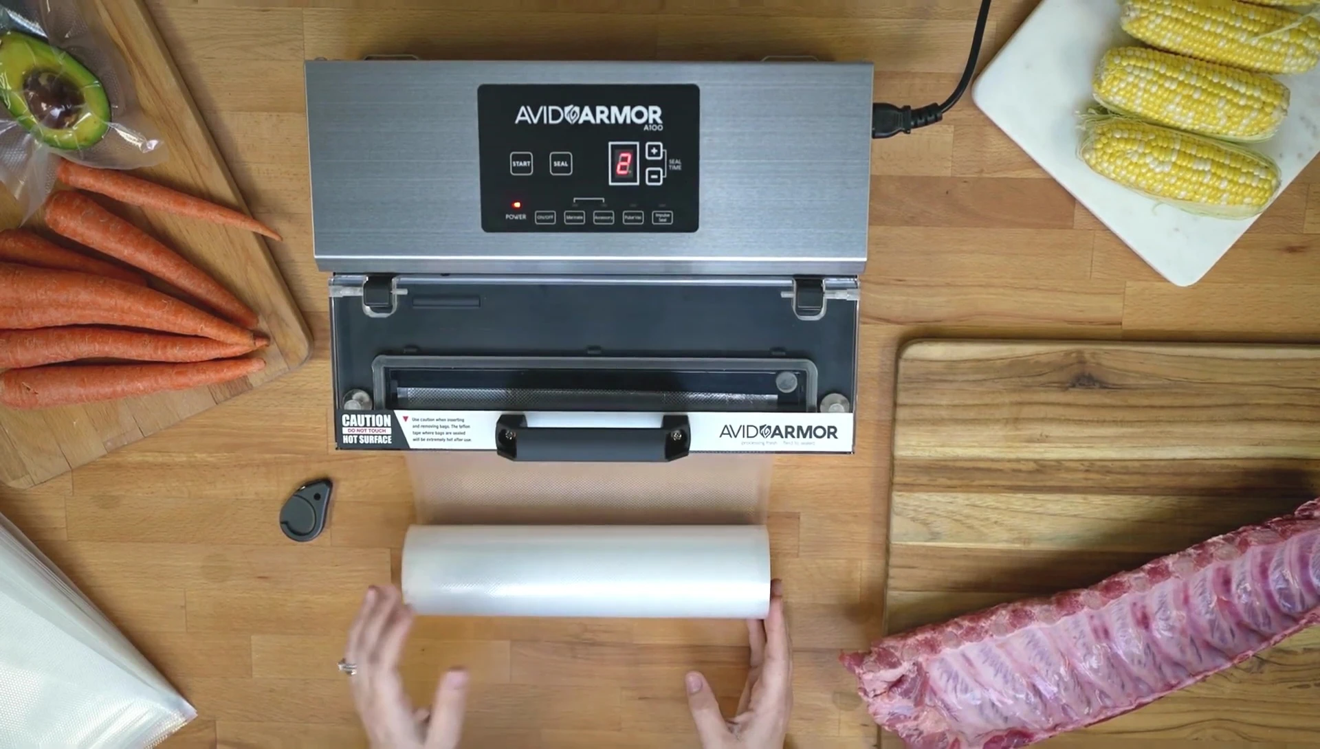 The machine sealing one end of the bag