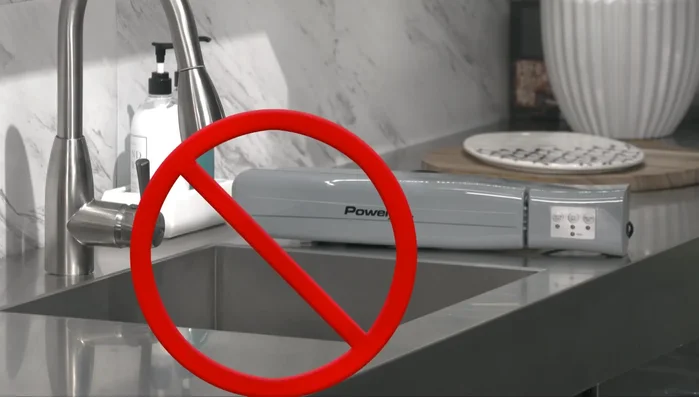 Never submerge the Power XL Duo Nutra Sealer in water or liquid.