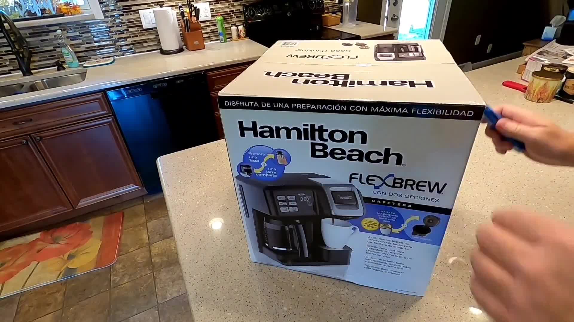The Hamilton Beach FlexBrew coffee maker in its packaging
