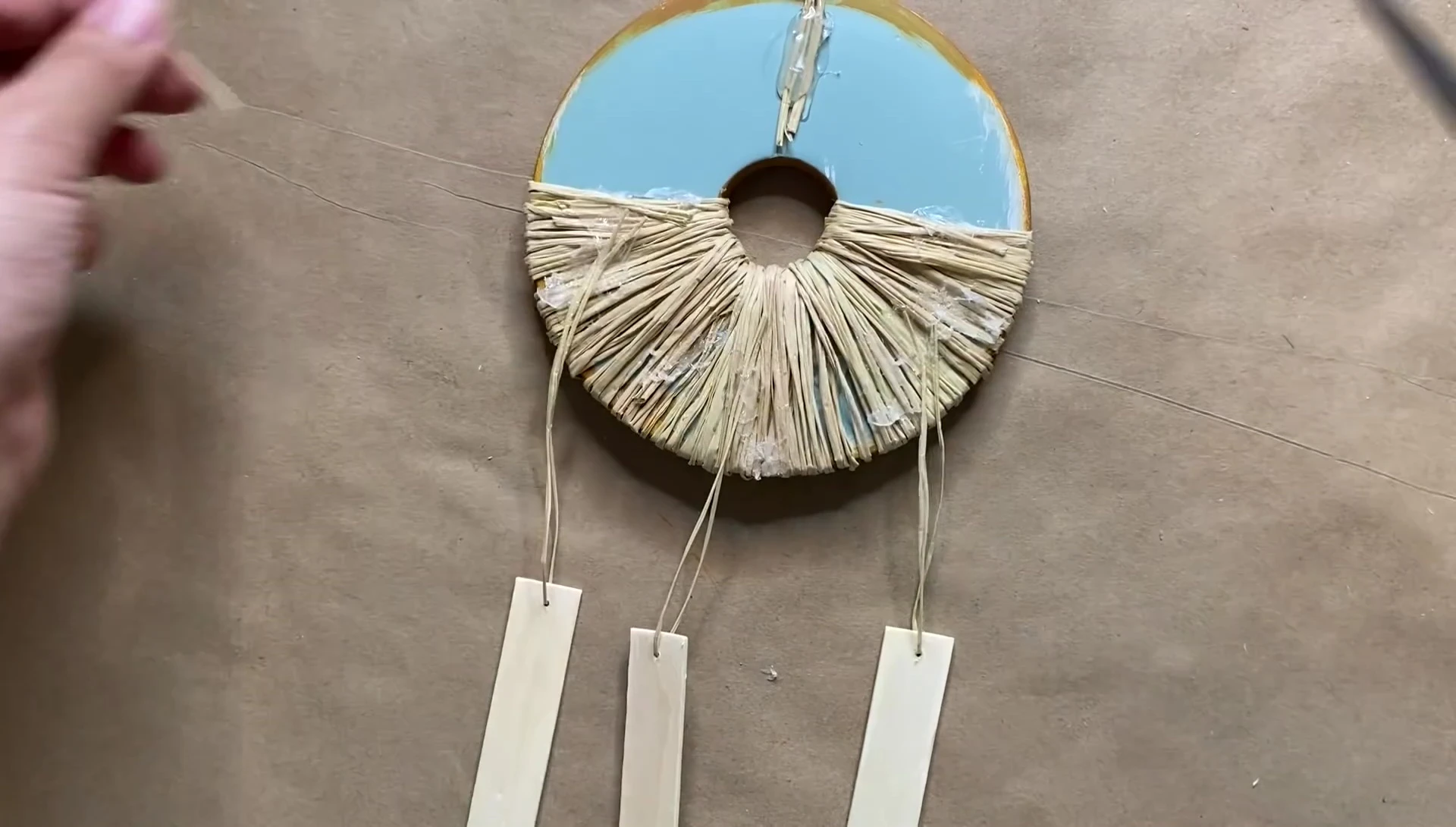 Finished raffia wall hanging