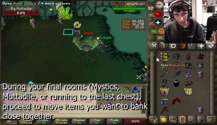 Prepare for the final chest by grouping items to bank together at Mystics or Metadial. Make room for extra potions from Metadial kills.