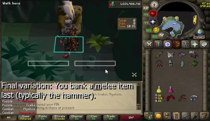 Alternative banking method: Bank one melee item last (e.g., hammer) to maintain mage gear order.