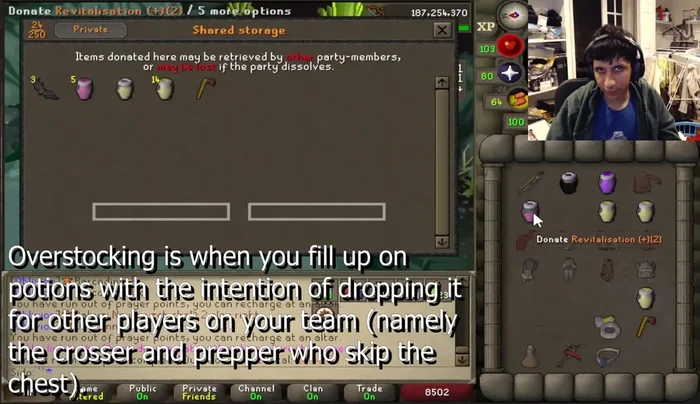 Overstocking: Fill up on potions to drop for teammates before Tightrope. This helps crossers cross faster, and preppers get to Guardians quickly.